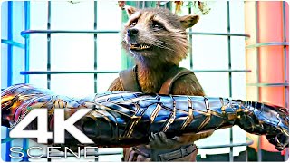 Rocket Gets Buckys Vibranium Arm 2022 4K Scene  Guardians Of The Galaxy 3 Holiday Movie Clip [upl. by Annaear]