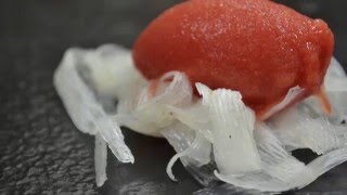 Crispy radish shavings with fresh carrot sorbet [upl. by Ahseenak]