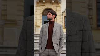 NATURAL SOFT Natural color singlebreasted suit with dark brown check in yak wool [upl. by Debora]