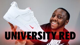 Nike Air Force 1 White University Red On Foot Sneaker Review QuickSchopes 632 Schopes FZ7187 100 [upl. by Emalia]