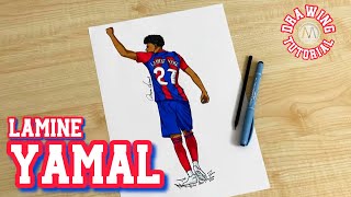 How to draw a Soccer player of Barcelona Lamine Yamal [upl. by Tina]