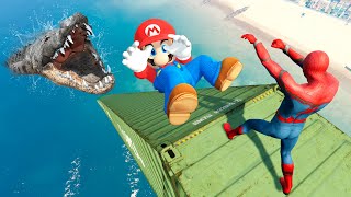 GTA 5 Epic Water Ragdolls  Spiderman vs Mario vol1 Euphoria Physics Funny Moments [upl. by Raseac]