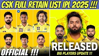 IPL 2025  CSK Retained Players List 🔥  Rishabh Pant amp KL Rahul Release Confirm [upl. by Borg]