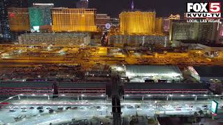 F1 Las Vegas Grand Prix FOX5 drone gives a look at pit building track ahead of race [upl. by Oiretule]