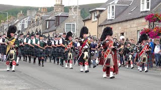 Green Hills by the massed Scottish Pipes and Drums marching in Dufftown for Beating Retreat 2022 [upl. by Nosemyaj643]