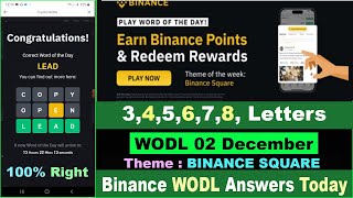 Binance WODL 02 December  Binance Word of The Day Answers Today  WOTD Answers  FREE Crypto Today [upl. by Frannie375]