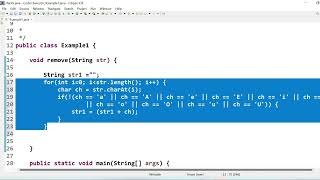 Program to remove vowels from a String  String in java [upl. by Algie]