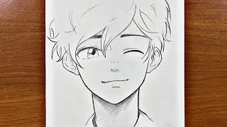 Easy anime sketch  how to draw cute anime boy [upl. by Elleinod]