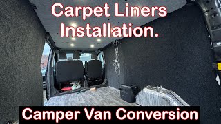 Installation of the carpeted ply liner walls amp roof inc led spotlights DIY Camper Conversion 15 [upl. by Naloj488]