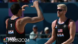 Team USA steamrolls France in Budinger Evans Olympic debut in beach volleyball  Paris Olympics [upl. by Annahsal932]