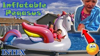 Trinity Cuts Knee Open in Pool with Intex Inflatable Mega Pegasus Toy  Bloody [upl. by Nehgem]