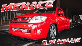 2JZ TOYOTA HILUX  THE MENACE  MEANEST STREET LEGAL DRAG CAR IN SA [upl. by Wylen]