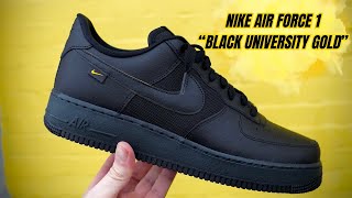 NIKE AIR FORCE 1 LOW  quotBLACK UNIVERSITY GOLDquot ON FOOT UNBOXING AND REVIEW [upl. by Loyce]