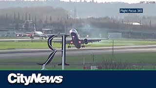 WATCH Aborted plane landed amid fierce winds at Heathrow [upl. by Nerok7]