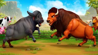 Crazy Buffalo vs Bison Wildlife Fights  Animal Kingdom Battles [upl. by Kowatch709]