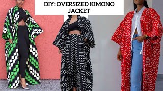 DIY HOW TO CUT AND SEW AN OVERSIZED KIMONO JACKET WITH LONG SLEEVES [upl. by Hanafee287]