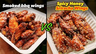 Batalla de Alitasd de Pollo  Chicken Wings Battle  SMOKED BBQ WINGS vs SPICY HONEY SRIRACHA WINGS [upl. by Nonnairb]