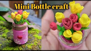 Mini glass bottle crafts ideas  flower pot decoration Bottle craft  Diy bottle art [upl. by Maro]