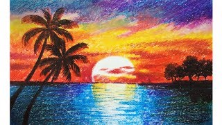 Landscape drawing for beginners with oil pastels  Scenery drawing  Oil pastel drawing [upl. by Obeng188]