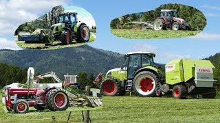 1 Schnitt MÄHEN ZETTEN SCHWADEN PRESSEN  CLAAS Arion  Steyr 8130 [upl. by Dorey]