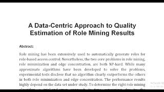 A Data Centric Approach to Quality Estimation of Role Mining Results [upl. by Newbill]