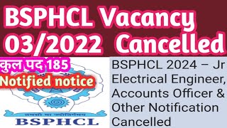 BSPHCL VACANCY Notification 032022 CANCELLED bsphcl vacancy Cancelled bihar power gride vacency [upl. by Evangelist]