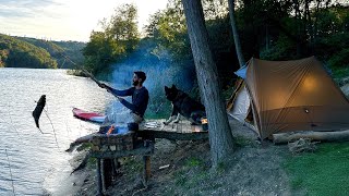 3 DAYS solo survival CAMPING Catch and Cook Primitive Fishing Bushcraft Skills Tent Shelter [upl. by Ahteres]