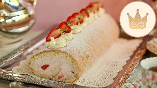 🍓GRUNDREZEPT 🍓 KLASSISCHE BISKUITROLLE MIT ERDBEERSAHNE BACKEN 🍓 REZEPT VON SUGARPRINCESS 🍓 [upl. by Asta937]