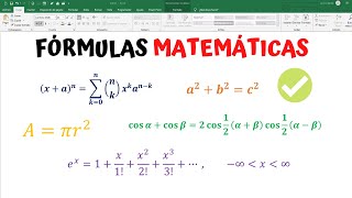 Como escribir FÓRMULAS MATEMÁTICAS en Excel  Fácil y Rápido  Como insertar ecuaciones y símbolos [upl. by Asiled]