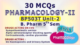 Pharmacology 2 BP503T MCQ Unit 2 B Pharm 5th Sem 3rd year [upl. by Earahs]