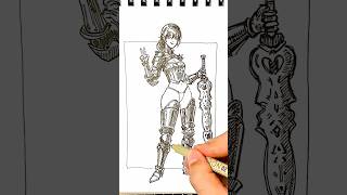 Anime Warrior  concept art  ink🖋️ traditionalart drawing animegirl animeknight knightdrawing [upl. by Tarfe]