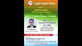 quotSALEquot Under Transfer of Property Act 1882  Ingredients Mode etc by Mr S Mukunth [upl. by Asilehc791]