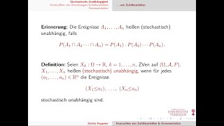 Kennzahlen von Zufallsvariablen 1  stochastische Unabhängigkeit [upl. by Lerrud]