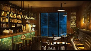 Night in Cozy Coffee Shop Ambience  Calm amp Relaxing Background Jazz Music With Rain Sounds [upl. by Madelene649]