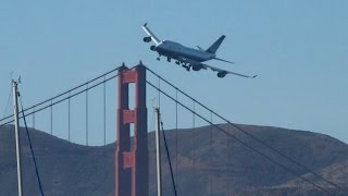 Amazing 747 jumbo jet low pass over the Golden Gate quotKai Takquot comment [upl. by Namlak]