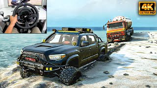 Toyota Tacoma TRD  Towing a Stuck Heavy Fuel Tanker  SnowRunner  Thrustmaster T300RS gameplay [upl. by Williams]