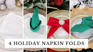 4 Holiday Napkin Folding Ideas Easy Christmas DIY [upl. by Allwein827]