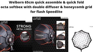 welborn 65cm quick fold amp assemble octa grid softbox for flash Speedlite events wedding photography [upl. by Yerffeg]