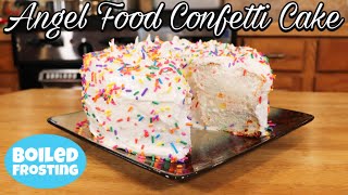 The Best Angel Food Confetti Cake Light amp Fluffy Boiled Frosting Must Try Recipe PARTY CAKE [upl. by Aizti]