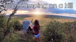 Solo Tarp Wild Camping On A Windy Hill 🌤️ [upl. by Eillah]