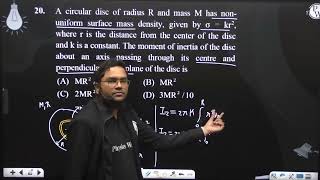 A circular disc of radius R and mass M has non uniform surface mass density given by [upl. by Lleoj]