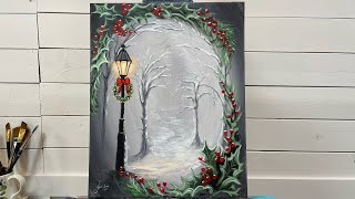 How To Paint LAMPPOST AND HOLLY winter painting tutorial for beginners [upl. by Bellina235]