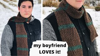 Alpine Stitch Crochet SCARF PATTERN FOR MEN  my boyfriend LOVES it [upl. by Livvie440]