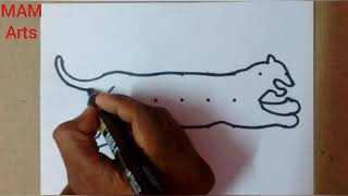 How to draw a Tigerpouncing with using dots Easy tiger drawing Tiger Rangoli MAM Arts [upl. by Micheil]