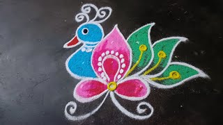 simple and beautiful peacock rangoli with 3to 2 dots daily rangoli designnew year special kolam [upl. by Agustin]