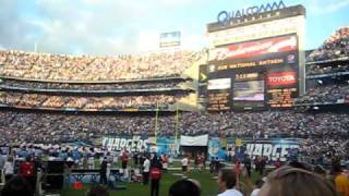 Four F18s fly over Qualcomm Stadium  MNF Broncos  Chargers 101909 [upl. by Einhpets]