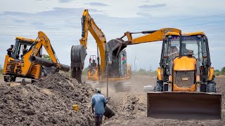 Together 2 JCB 3DX vs JCB 145 Excavator Finish Pipeline installation work quickly  Jcb vs Jcb [upl. by Daffi32]