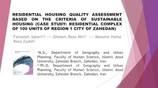 Residential Housing Quality Assessment Based on the Criteria of Sustainable Housing Case Study Resid [upl. by Silrac]