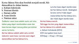 Kertas lakmus biru akan berubah menjadi merah bila dimasukkan ke dalam larutan a Kalium hidr [upl. by Avilys]