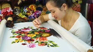 Hand Embroidery Art  Step by Step Design and Embroidery Colorful Wild Rose Flower [upl. by Rhodia]